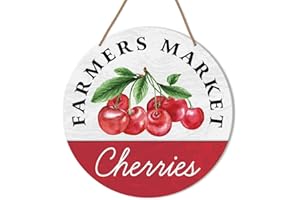 HSNBT Cherry Kitchen Wall Decor, Farmhouse Summer Cherry Sign Decor for Home Kitchen Dining Room Wall Decorations Wooden Hanging Sign, Farmers Market Cherries