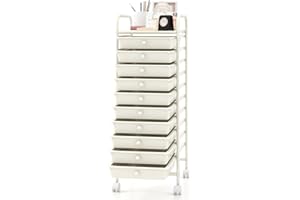 MEDIMALL 10 Drawers Rolling Storage Cart, Multipurpose Craft Storage Cart with Wheels, Mobile Tools Scrapbook Paper Organizer Cart for Office School Home Use