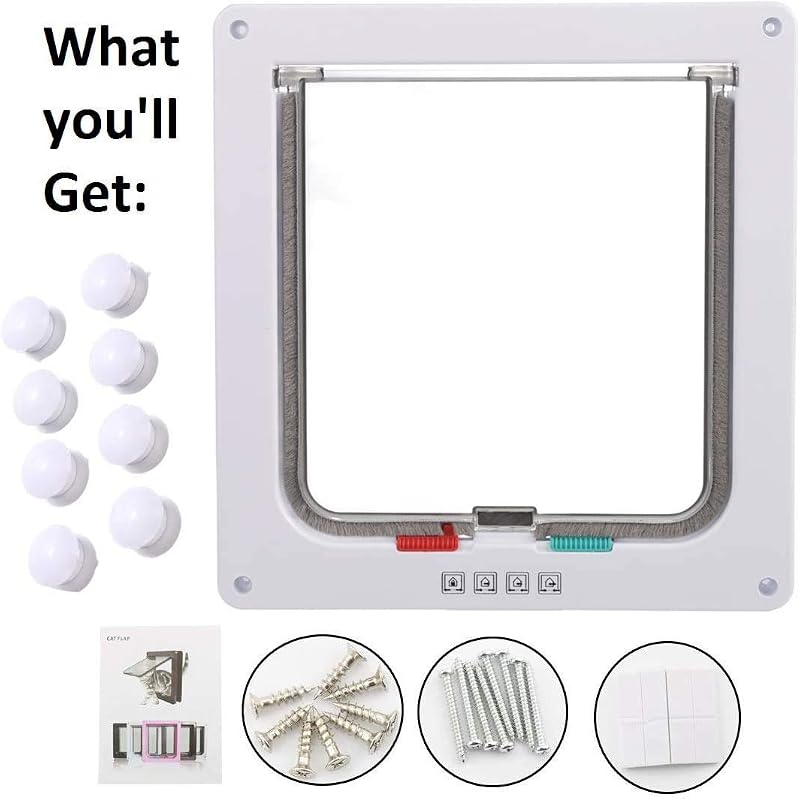 Puerta para Gato con Cierre magnético de 4 vías, Puerta para Mascotas para Gatos y Perros pequeños, Puerta para Gatos con túnel XL Blanco 20 x 22 x 5.5 cm