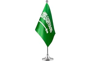 GentleGirl.USA Saudi Arabia Table Flags,Stick Small Mini Saudi Arabian Flag Office Desk Flag on Stand with Stand Base, International Festival Saudi Arabia Theme Party Decoration,Home Desk Decoration