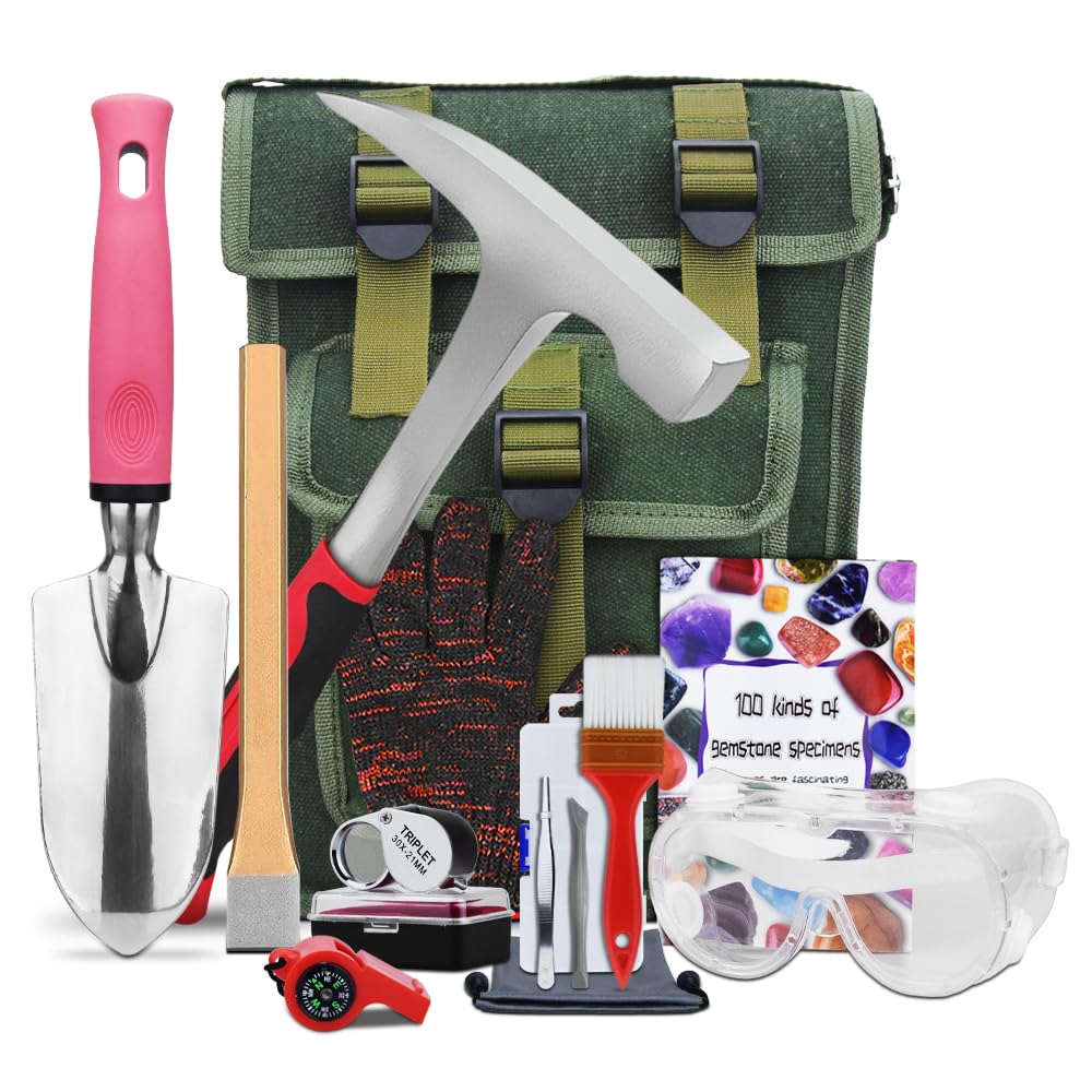 Airless SJG 14 Pieces Including a Geology Hammer, Equipment for Gold Panning and Prospecting, Geology Gifts for Adults (MC1)