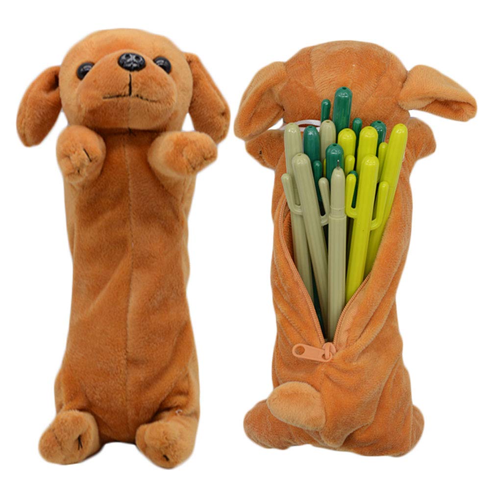 whatUneed 3D Dog Shape Pencil Pen Bag, Cute Soft Plush Case Gifts for Kids