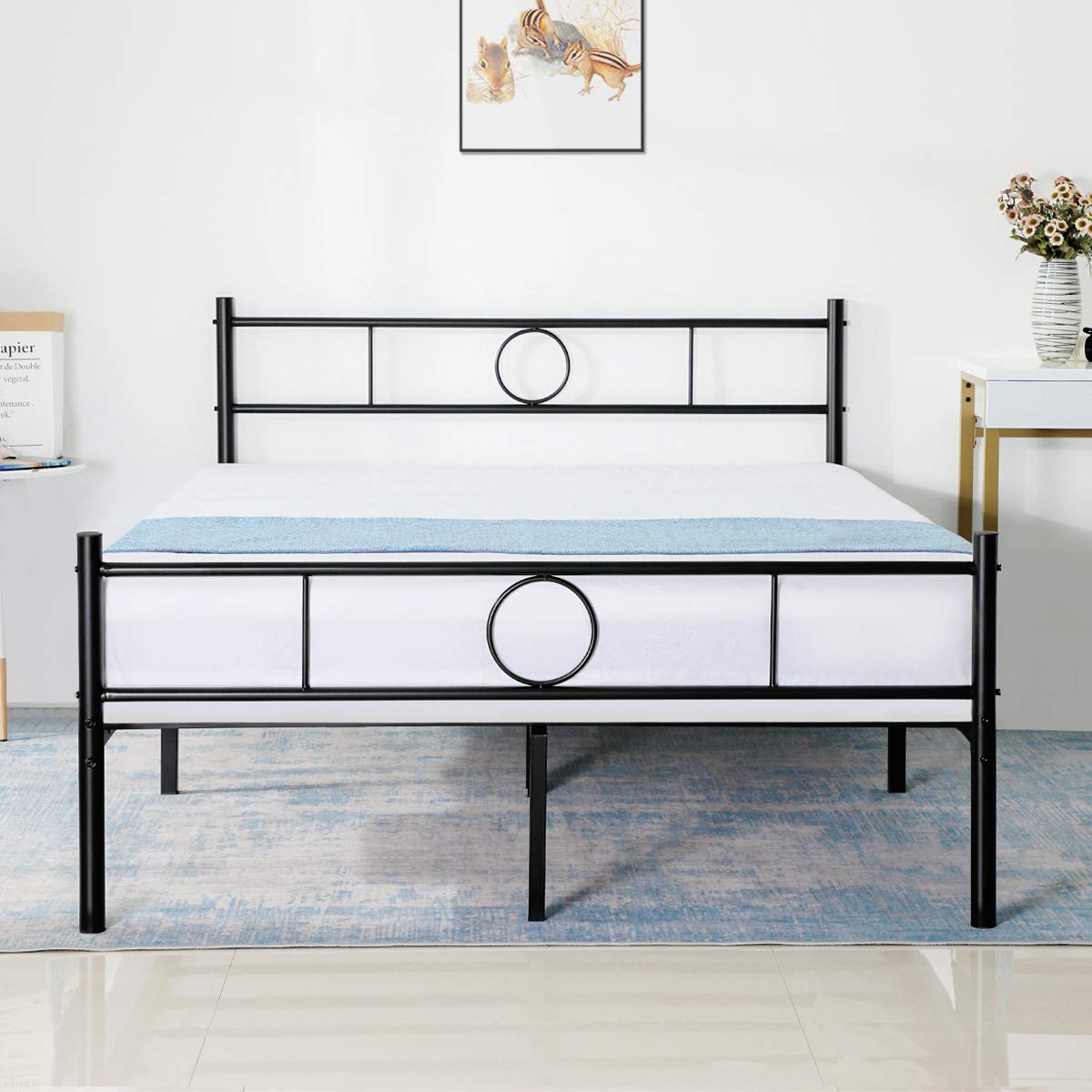 Buy GreenForest Full Size Bed Frame With Headboard Heavy Duty Square 