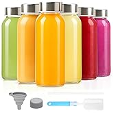 Zukro Glass Juice Bottles 10.5 oz, 6 Pack Reusable Small Clear Water Container With Stainless Steel Lids & Straw for Juicing, Smoothie, Travel, Homemade Drinks, Fridge, Leak Proof & BPA Free
