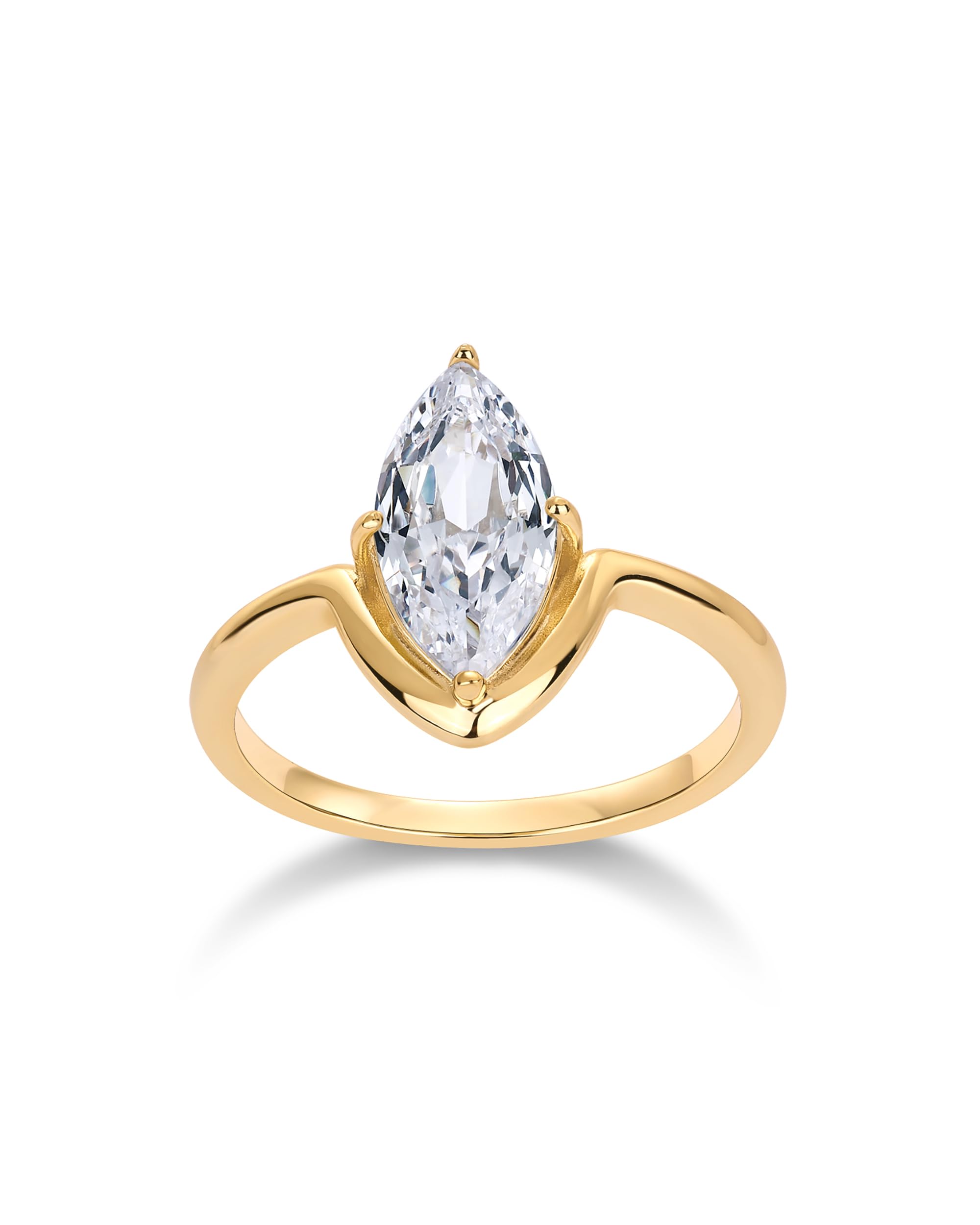 Photo 1 of PAVOI 14K Yellow Gold Plated 1.5CT Marquise Cubic Zirconia Bridal Wedding Engagement Ring for Women - Statement Ring - Size 9
