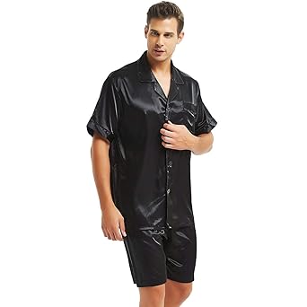 Herren Seide Schlafanzug Pyjama Homewear S~4XL Plus-Größe