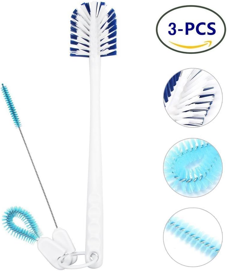 Betheaces Bottle Brush, Reusable Cleaning Brush with Kitchen Hooks Perfect for Window Tile Shower keyboard Espresso Cup Glass Bottle Straw Cleaner- Set of 3