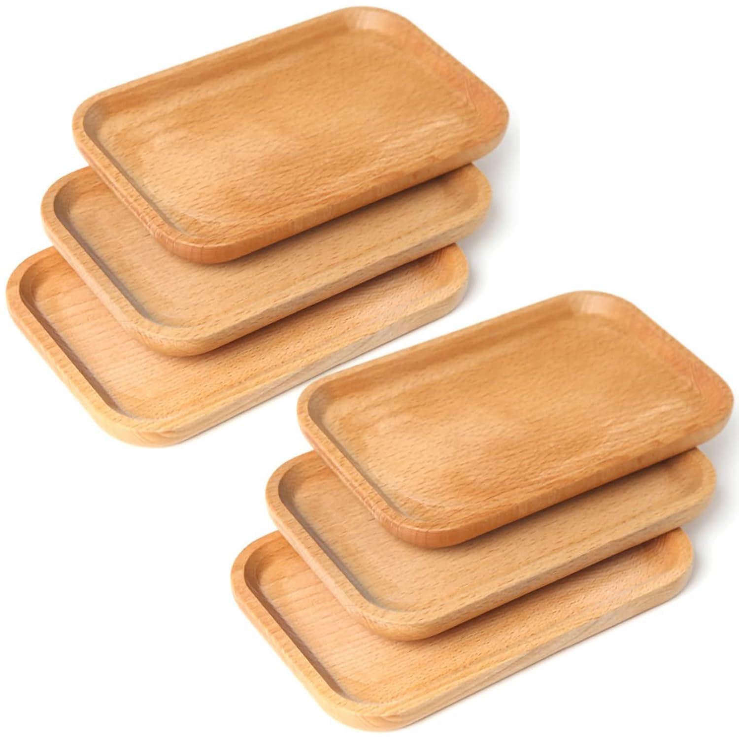 Photo 1 of Linwnil 6 Pack 8 x 5 Inches Serving Platter Tray, Tray Cheese Plate Rectangular Platter for Fruit, Appetizer, Bread,Rectangular Avoid Sliding and Spilling Food (Wood Trays x 6Pack)