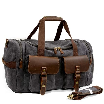  Canvas Duffel Bag Leather Overnight Bag Mens