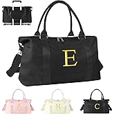 Personalized Initial Gym Dance Bag, Travel Duffel Bag for Teen Girls, Carry On Bag Overnight Weekender Bag with Trolley Sleeve, Birthday Gifts for Women Mom Daughter Graduation Gift(Letter E, Black)