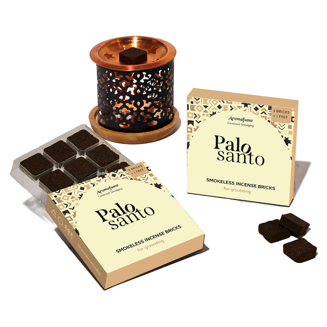 Aromafume Palo Santo Incense Bricks (2 Trays x 9 Pieces Each) with Snowflake Exotic Incense Diffuser | Ideal for deepened Spirituality, Meditation, Purification, Relaxation, Healing & Rituals