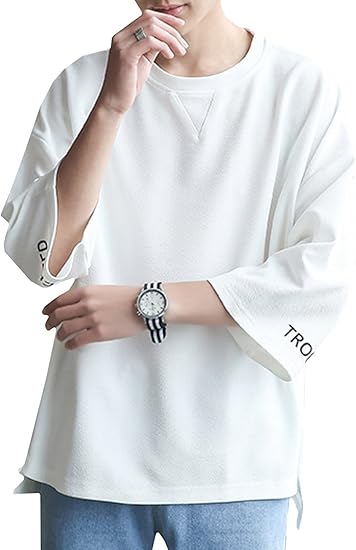 Amazon 夏服 メンズ Tシャツ 七分袖 カットソー 無地 柔らかい おしゃれ 軽い カジュアル スポーツ シンプル 快適 オールシーズン 白 M Tシャツ カットソー 通販