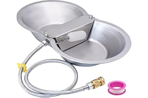 PAULOZYN 2 Gallon Large Automatic Large Dog Water Dispenser Float Valve Kits Animals Waterer Trough Stainless Steel Bowl for Livestock Chicken Pet Pig Goat Horse, with Water Hose, 2 Brass Connector and Tape