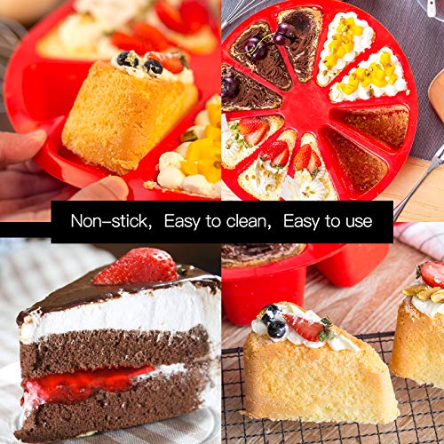 Aokinle Silicone Portion Cake Molds-10 Triangle Cavity,Nonstick Cake Pan for Baking,Large Bakeware,Soap Mould Pizza Pan,Round,Red
