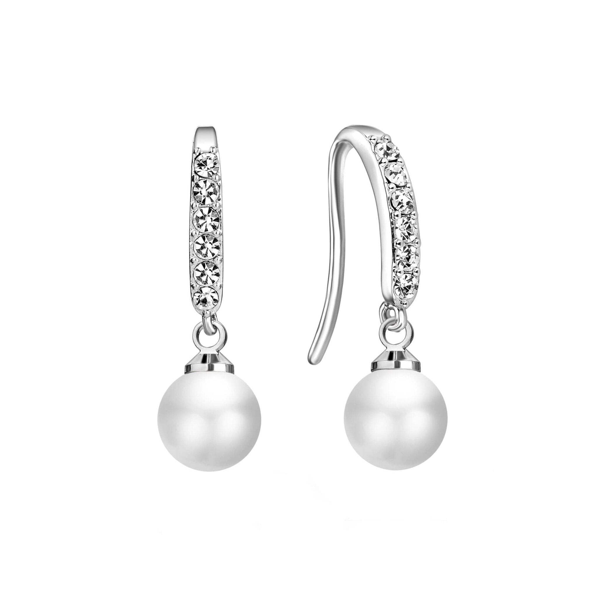 Philip Jones Silver Plated Pearl Drop Earrings Created with Zircondia® Crystals