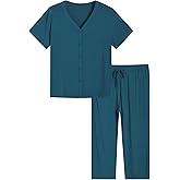Latuza Women's Bamboo Viscose Capri Pajamas Set Cooling Pj Set with Pockets