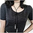 Andelaisi Boho Velvet Necklace Layered Black Suede Cord Choker Necklace Gothic Long Necklaces Chain Tassel Feather Drop Chain Necklace Jewelry for Women