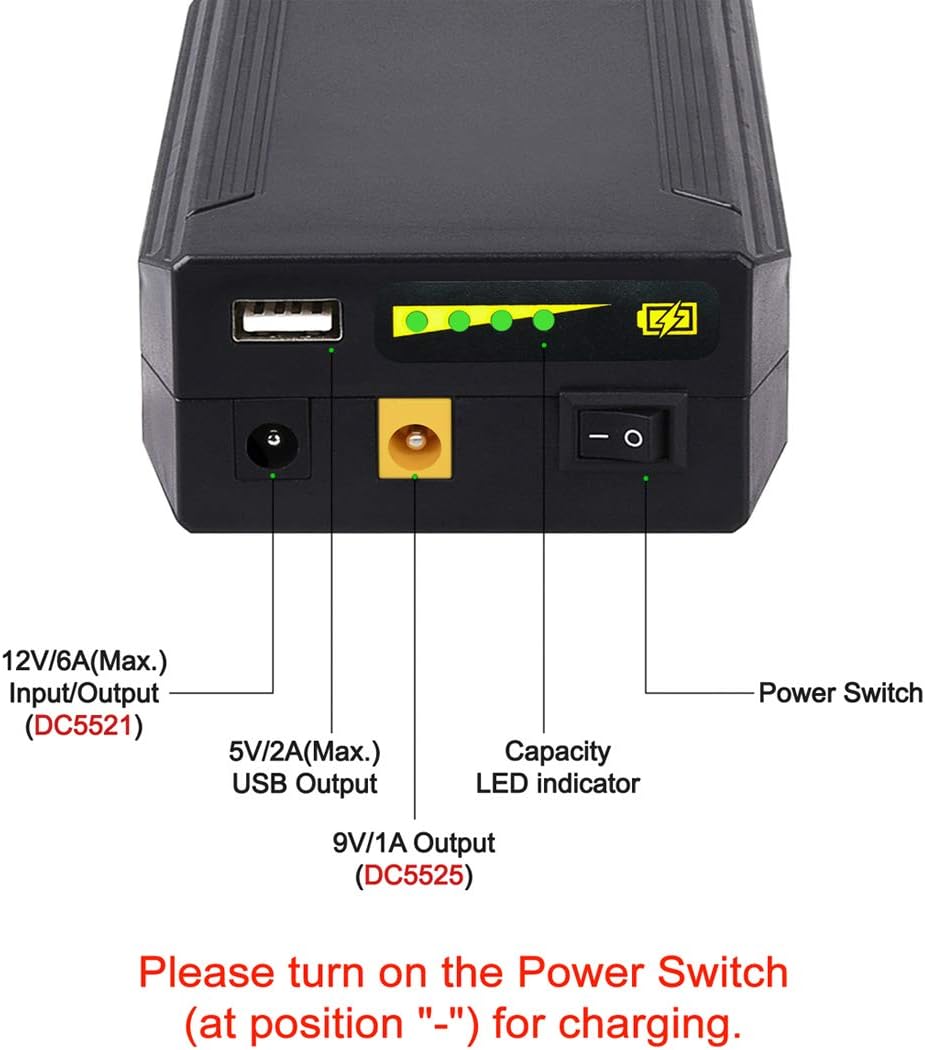 TalentCell Rechargeable 12V/11000mAh 9V/14500mAh 5V/26400mAh DC Output Lithium ion Battery Pack for LED Strip and CCTV Camera, Portable Li-ion Power Bank with AC/DC Charger, Black: Camera & Photo