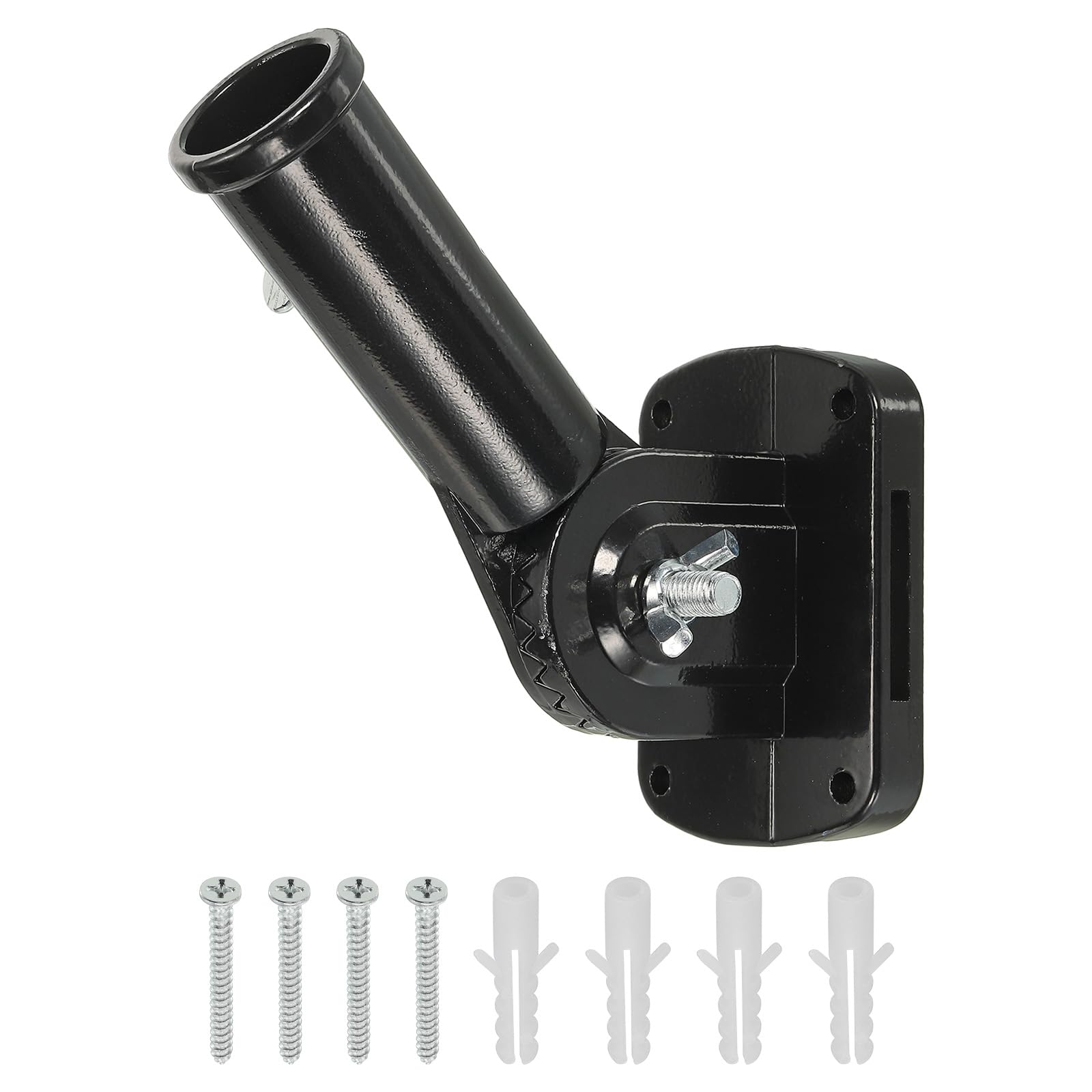 PATIKIL Flag Pole Holder, Aluminum Alloy Flagpole Bracket 180 Degree Adjustable Multi-Position Mounting Bracket with Hardware for Outside House, Black