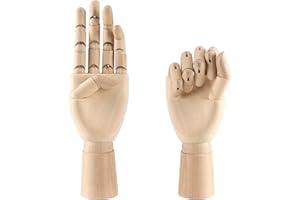 JOIKIT 2 Pack 8 Inches Wood Art Mannequin Hand, Left and Right Wooden Manikin Hand, Wooden Artist Hand Model with Flexible Moveable Fingers for Drawing, Sketching, Painting