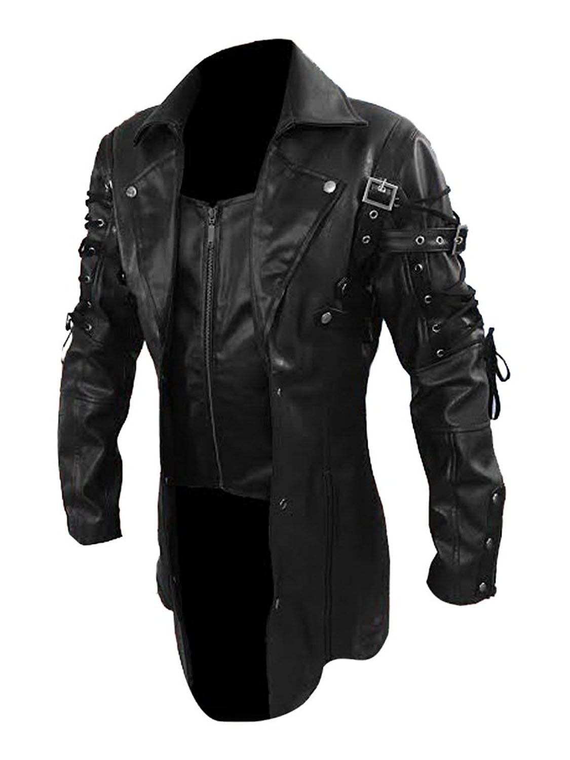 steampunk mens gothic trench coat leather jacket
