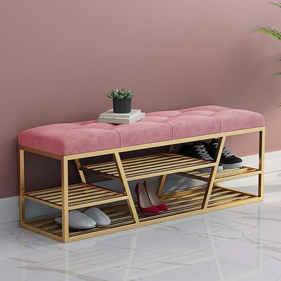 XBCDX Zapatero de Metal de 3 Niveles con Asiento tapizado de Terciopelo