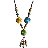 Fuvirou Boho Hippie Colorful Chunky Ceramic Beads Strand Necklace for Women, Vintage Bohemian O Ring Circle Charm Long Y Necklace Statement Jewelry Gift