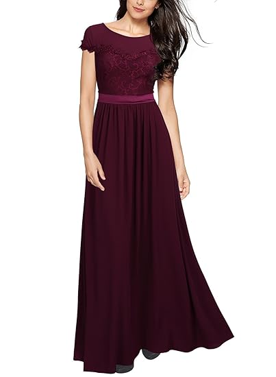 Miusol Damen Elegant Spitzenkleider Hochzeit Brautjungfer Chiffon Abendkleider