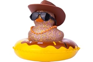 MuMyer Sequin Duck Car Ornament, Car Rubber Duck for Dashboard Decorations Accessories with Mini Sun Hat Swim Ring Necklace Sunglasses(Brown)