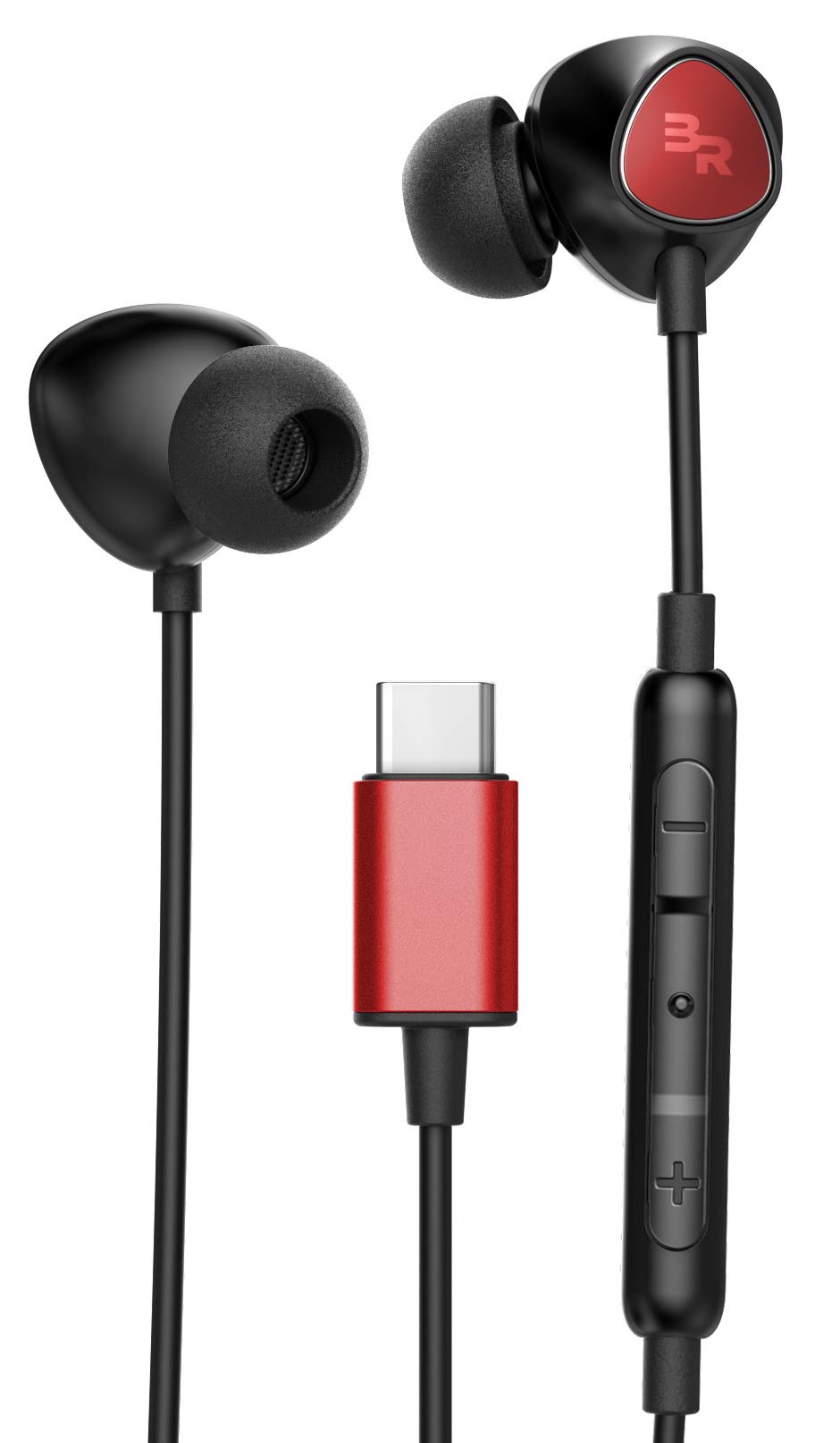 Bolle & Raven Thore USB C Headphones with Mic (V100) In Ear Wired Earphones with Microphone/Remote Ear Buds for Galaxy S20/ S21/ S22/ S23 Plus/Ultra, FE/A21s, Pixel 4/4a/5/5a/6a/6/7 Pro - Red
