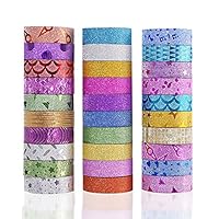 Yexpress Glitter Washi Masking Tape Set of 30 Rolls - Decorative Craft Tape Great for Arts, DIY and Scrapbook, Gift Wrapping, Masking Paper Decoration Tape