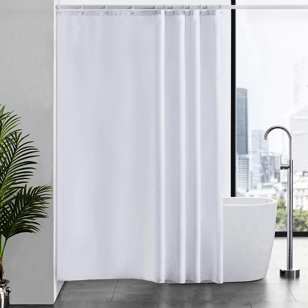 Furlinic Shower Curtain Mould Proof Resistant Wetroom Bathroom Polyester Fabric White 7ft Shower Curtains Liner Waterproof Rustproof Washable Weighted with 12 Hooks Extra Long 180x210cm 72x84.