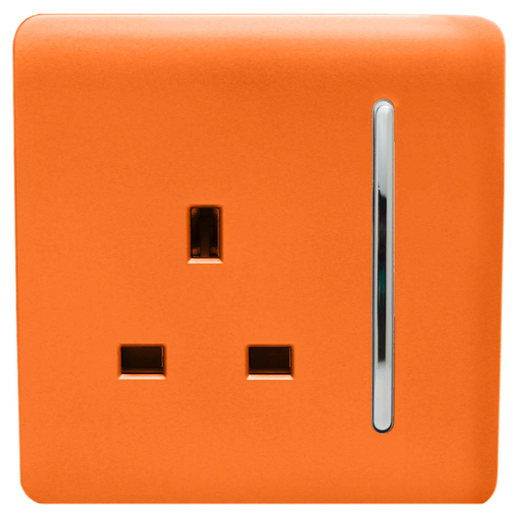 Trendi 1 Gang Raised Artistic Modern Glossy Screwless 13 Amp Single Pole with Chrome Switched UK Standard Electrical Double Wall Plug Socket in Sunset Orange - ART-SKT13OR