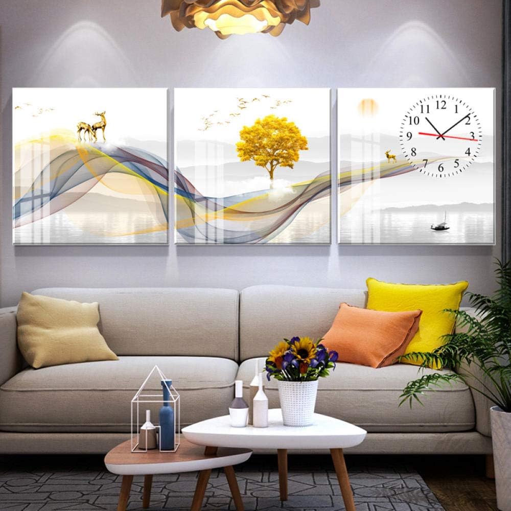 WFQGZ Canvas Painting Wall Clock Triple Frameless Painting