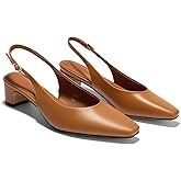 Coutgo Womens Chunky Low Heels Slingback Pumps Closed Square-Pointed Toe Work Office Dress Shoes