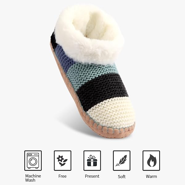 HUANSHA ANKLE KNIT SLIPPER SOCKS FOR WOMEN WITH PADDED BOTTOM, WARM LOW CUT FUZZY SLIPPER SOCK WITH NON SLIP GRIPPERS, THICK FLEECE LINED HOUSE SLIPPER SOCK SIZE 7 TO 11 FOR COZY INDOOR BEDROOM