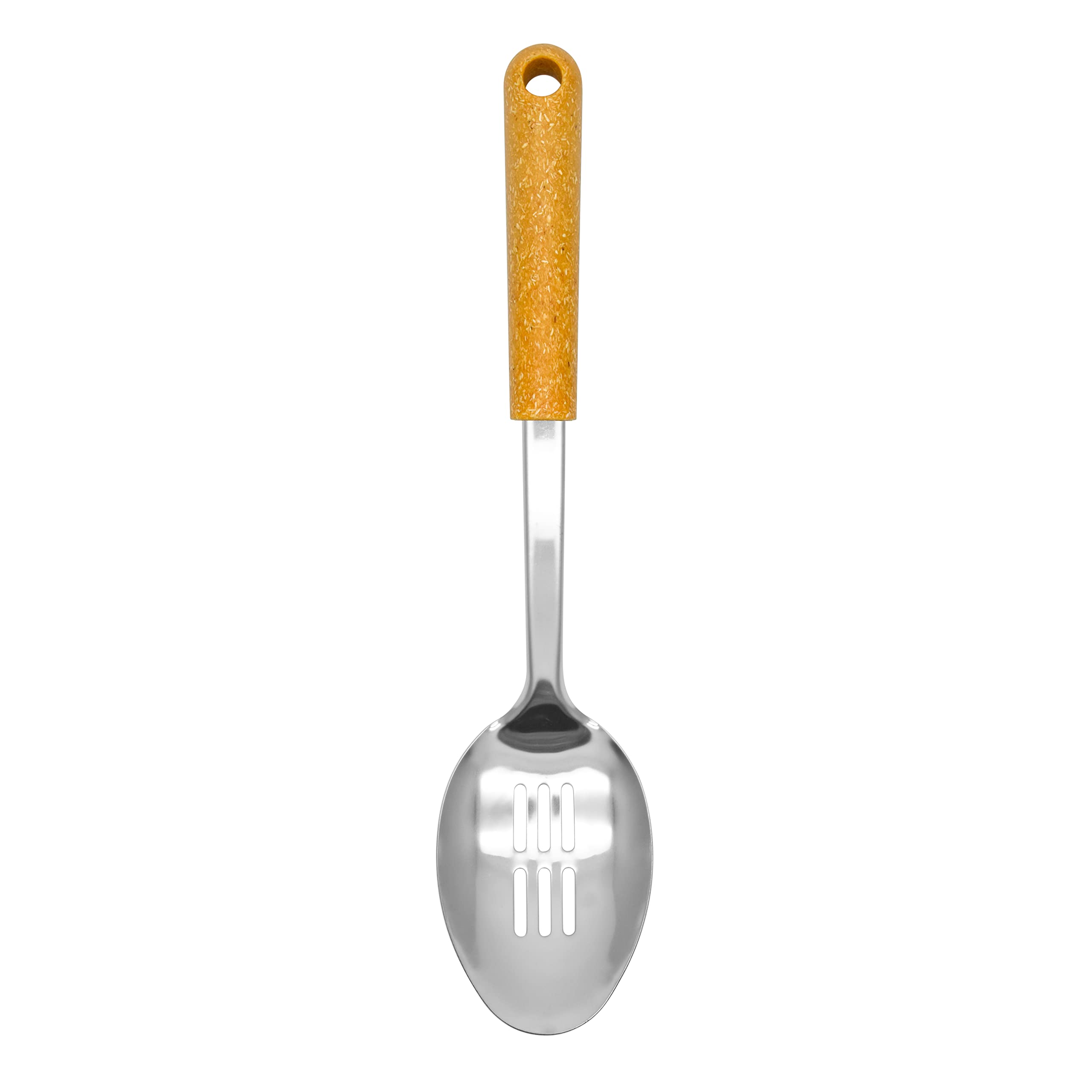 Fackelmann BIO Slotted Spoon, Stainless Steel Function Head With Wood Fibre Handle, 33x8x7.5cm, Silver & Light brown/Orange