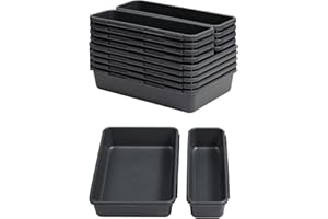 Gonice 13 PCS Drawer Organizer Tray, Interlocking Office Desk Drawer Storage, Black Plastic Organizer Bins for Office Supplies and Tools, Desk Drawer Organizer for Bathroom and Kitchen