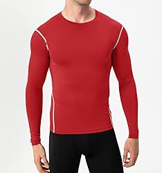 Red Compression Shirts Mens Long Sleeve Running Gym