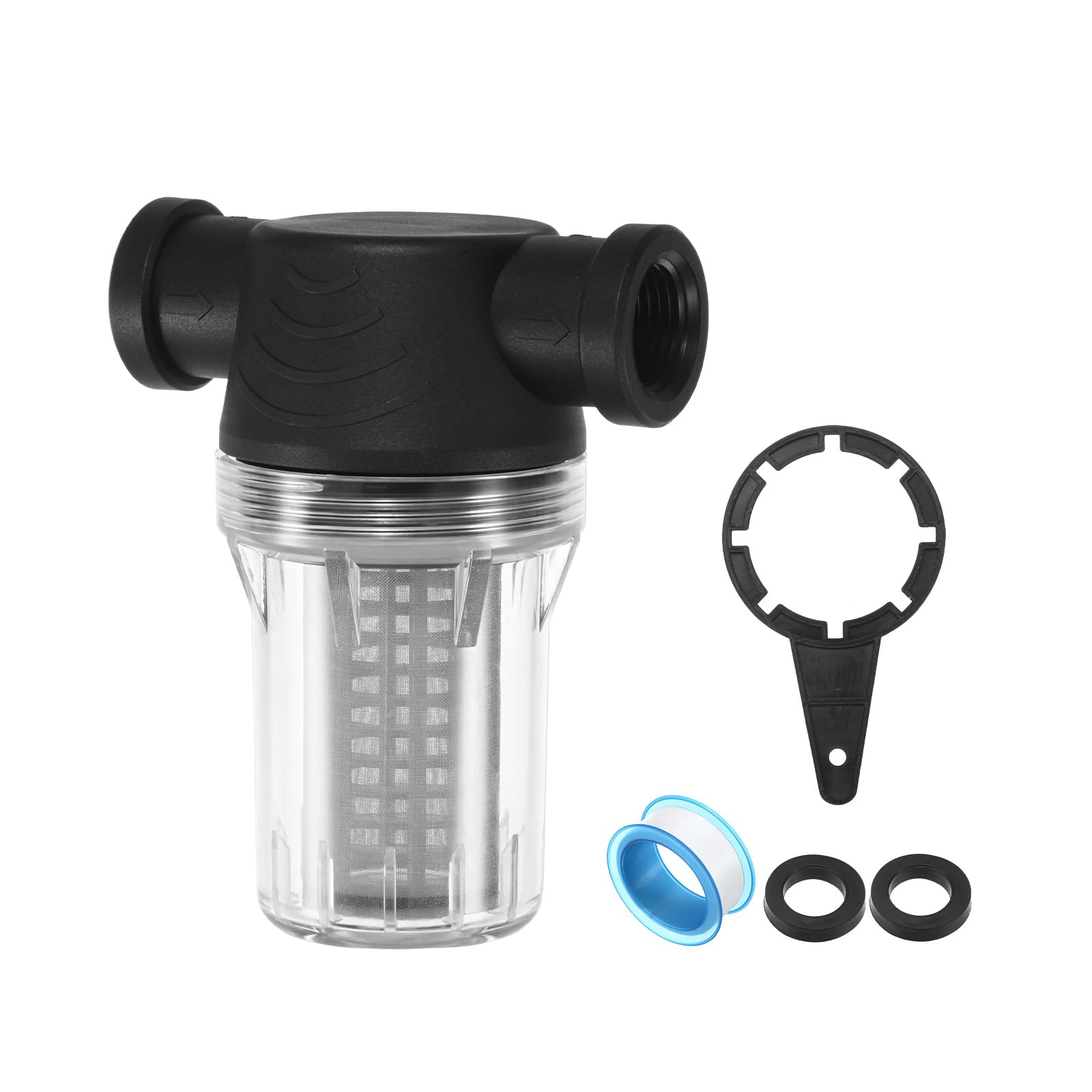 M METERXITY Water Pump Strainer with 100 Mesh Stainless Steel Filter Screen, 1/2" Inch Female NPT In-line Strainer for Garden Hose Outdoor RV Water Tank Pressure Washer [Black]