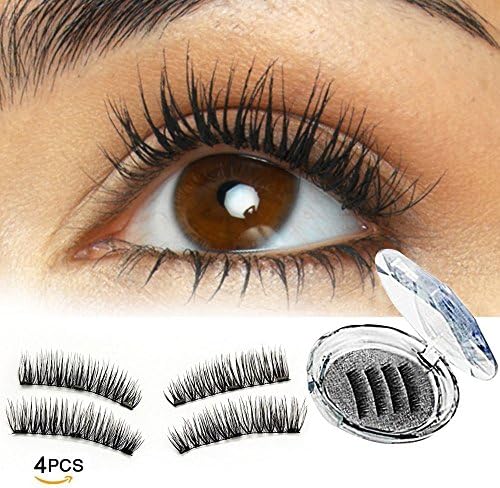 Triple Magnetic Full Size False Eyelashes Extension Set, 3 Fake Magnet Lashes for Natural Look - Reusable and Easy to Apply Three Magnetic Black Makeup Eye Lashes (4 Pieces)