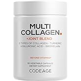 Codeage Multi Collagen Protein + Joint Blend Supplement, Hyaluronic Acid, Bromelain, Turmeric, Ginger, Boswellia, Astaxanthin