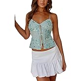 MISSACTIVER Women’s Y2K Sequin Cami Tops Sexy Sparkle Lace Up Crop Top Tie Front Backless Low Cut V-Neck Straps Tank Top