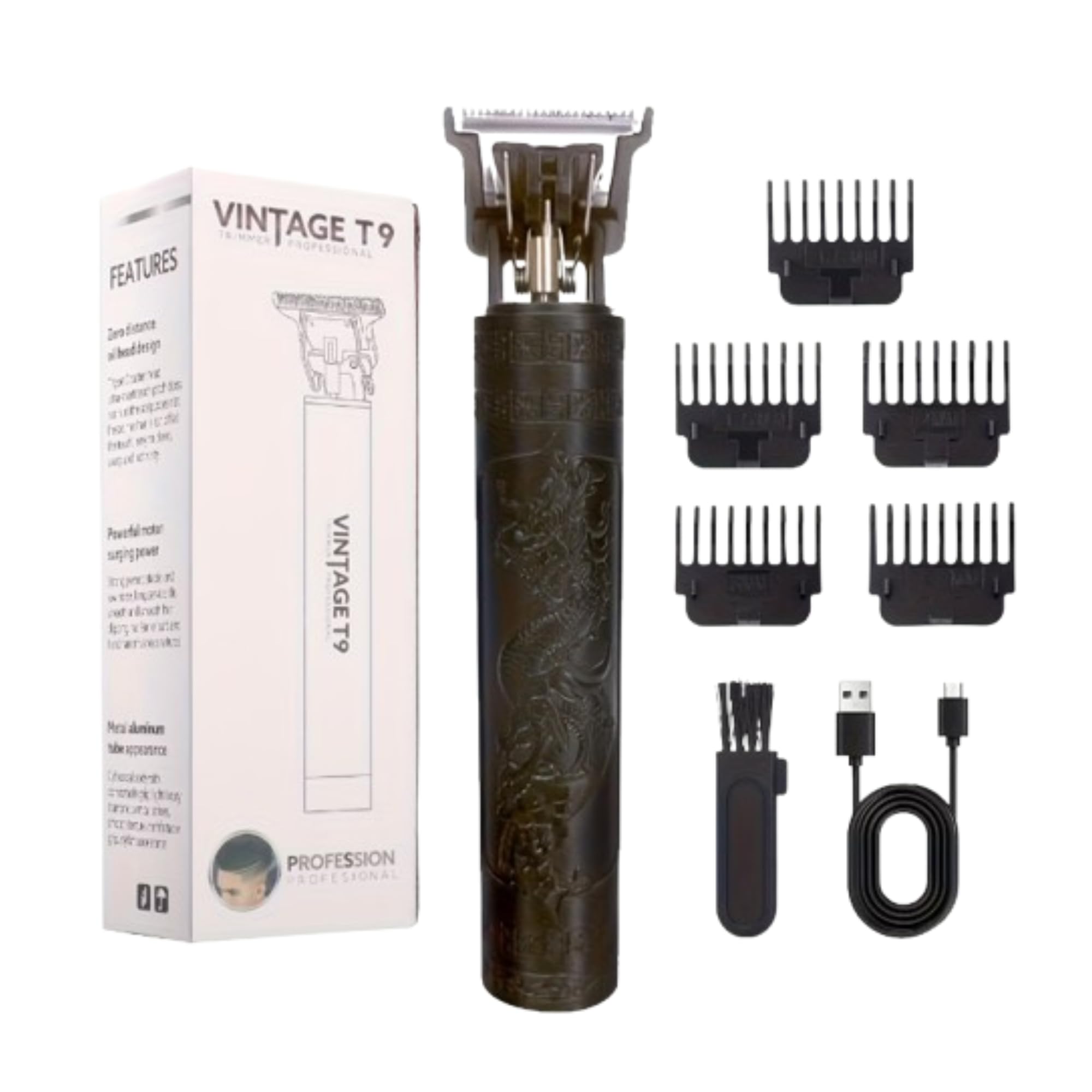 LITTLE CLASSIC Professional T Blade Hair Trimmer for Men, Cordless Edgers Clippers for Hair Cutting & Beard Grooming, Zero Gapped Outliner Trimmer Kit with 4 Guide Combs, USB Rechargeable- Black