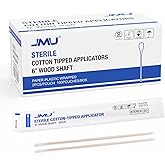 JMU 6 Inch Sterile Cotton Tipped Applicators, 200 Count Long Cotton Swabs | Wood Shaft Medical Swabs