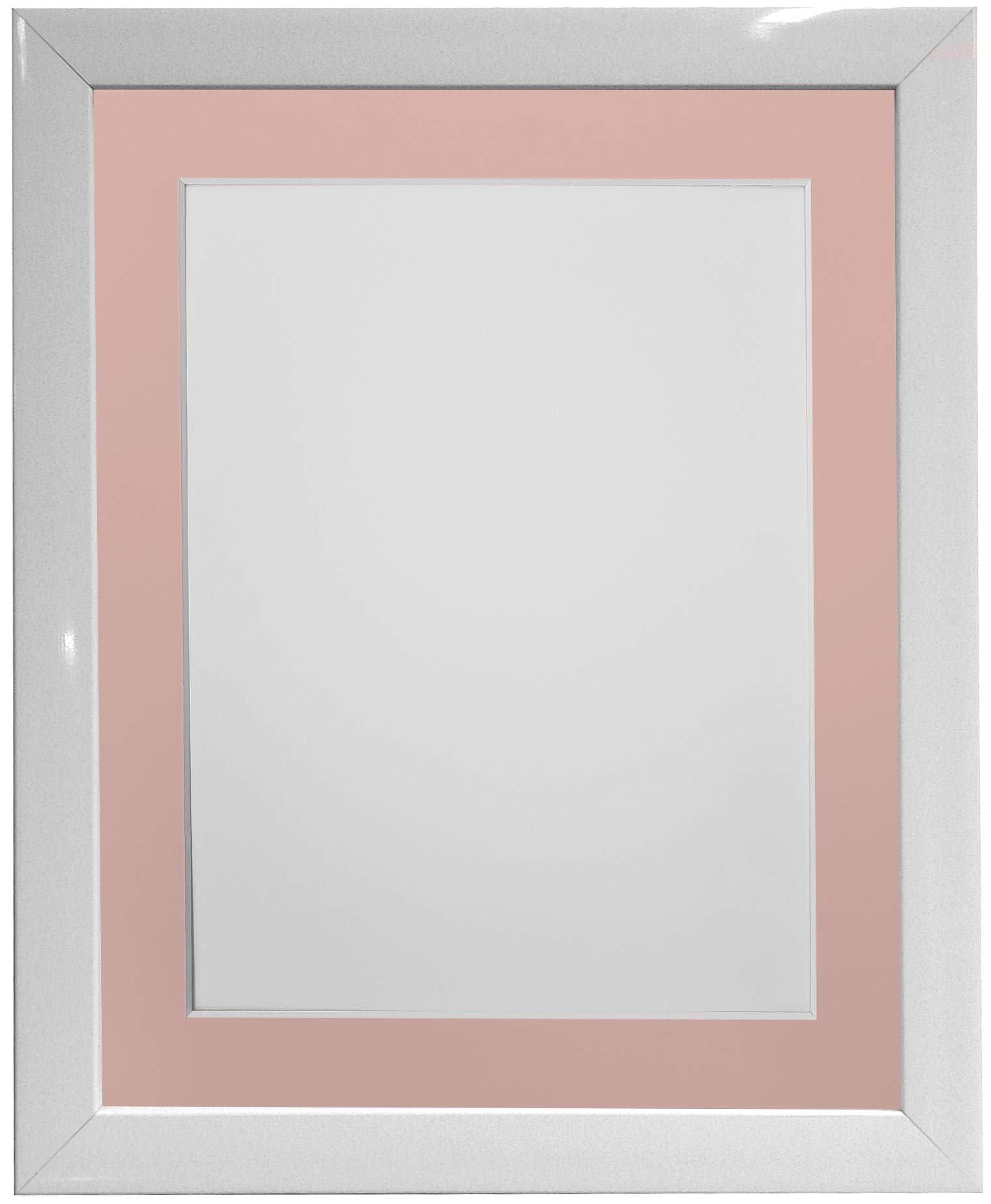 FRAMES BY POST 0.75 Inch White Picture Photo Frame With Pink Mount 14 x11 Image Size A4 Plastic Glass