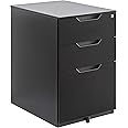 Amazon Basics 3 Drawer Mobile File Cabinet With Lock, Black, 20.71" D x 15.51" W x 24.29" H