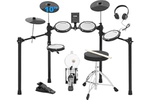 Electric Drum Set with Kick Hammer Pedal, Electronic Drum Kit for Beginner Adult with 150 Sounds, 10" Cymbals, 4 Quiet Mesh P