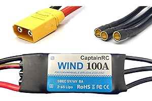 captainrc 100A ESC with 5V 6V/8A BEC 2-6S Electric Speed Controller with XT90 & 4.0mm Bullet Plugs for Fixed Wing Airplane/RC Drone Airplane/Brushless Motors