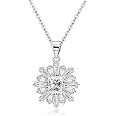 Flower Pendant Necklace for Women Sterling Silver Adjustable Charm Necklace Square Cubic Zirconia Necklace Fashion Dainty Women's Necklace Gifts for Birthday Christmas Valentine’s Day Anniversary